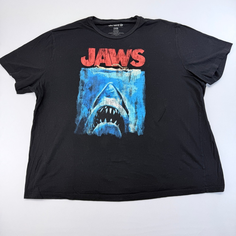 Jaws Movie Poster Graphic T-Shirt Mens 2XB Black Short Sleeve Universal Studios